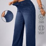 Wide-Leg High-Rise Super-Stretch Denim Pants