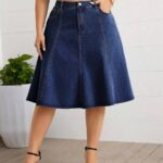 High-Waist A-Line Denim Skirt