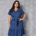 Short-Sleeve Button-Down Denim Dress