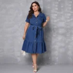 Short-Sleeve Button-Down Denim Dress - Image 2