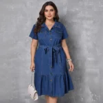 Short-Sleeve Button-Down Denim Dress - Image 5
