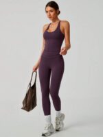 Set Women's Solid Color Camisole & Leggings Sports Suit