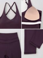 Set Women's Solid Color Camisole & Leggings Sports Suit - Image 2