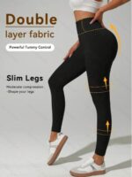 Women's Seamless High-Waisted Butt-Lifting & Tummy-Control Black Solid Color Leggings - Image 2