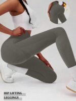 Women's Seamless High-Waisted Butt-Lifting & Tummy-Control Black Solid Color Leggings - Image 6