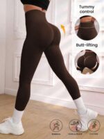 Women's Seamless High-Waisted Butt-Lifting & Tummy-Control Black Solid Color Leggings - Image 5