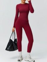 Women's Solid Color Casual Sports Top And Pants Set, Suitable For Daily Yoga And Workout - Image 5