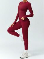 Women's Solid Color Casual Sports Top And Pants Set, Suitable For Daily Yoga And Workout - Image 3