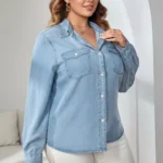 Plus-Size Long-Sleeve Denim Shirt