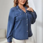 Plus-Size Long-Sleeve Denim Shirt - Image 2