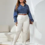 Plus-Size Long-Sleeve Denim Shirt - Image 4