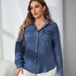 Plus-Size Long-Sleeve Denim Shirt - Image 3